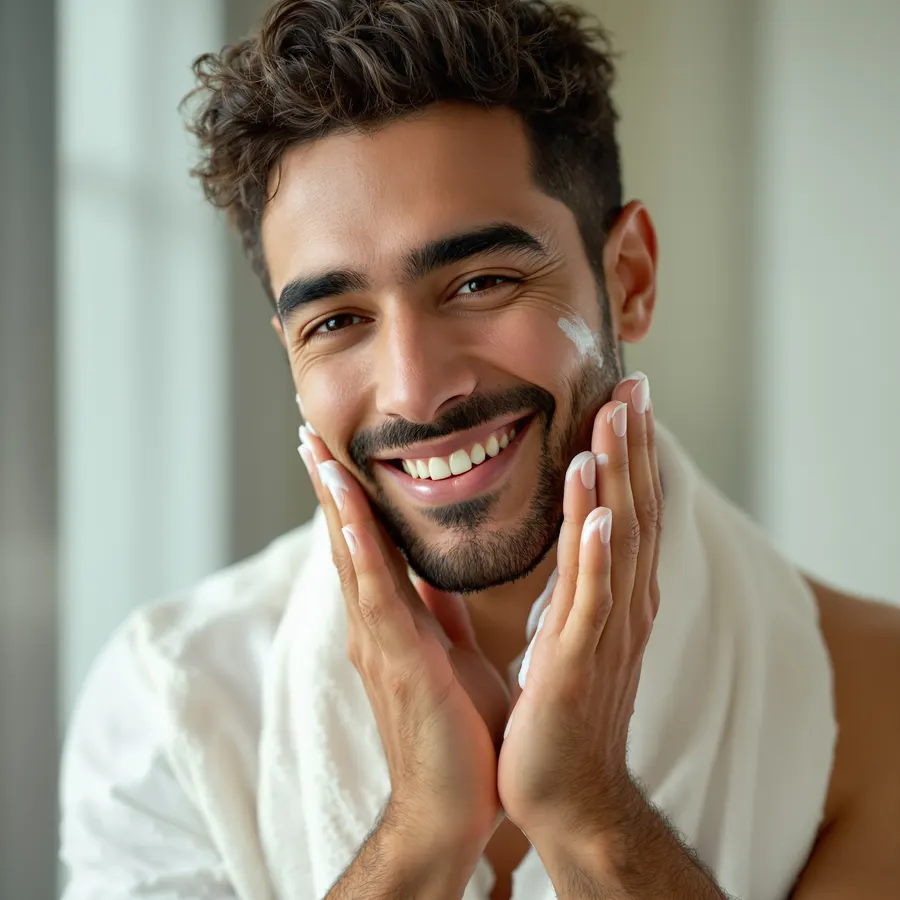 A man massaging handcrafted lotion into his hands
